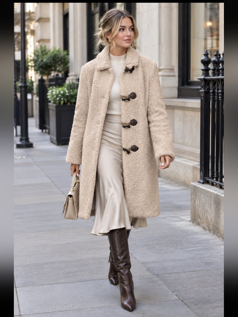 J Crew Sherpa Teddy Bear Faux Fur Toggle Coat
